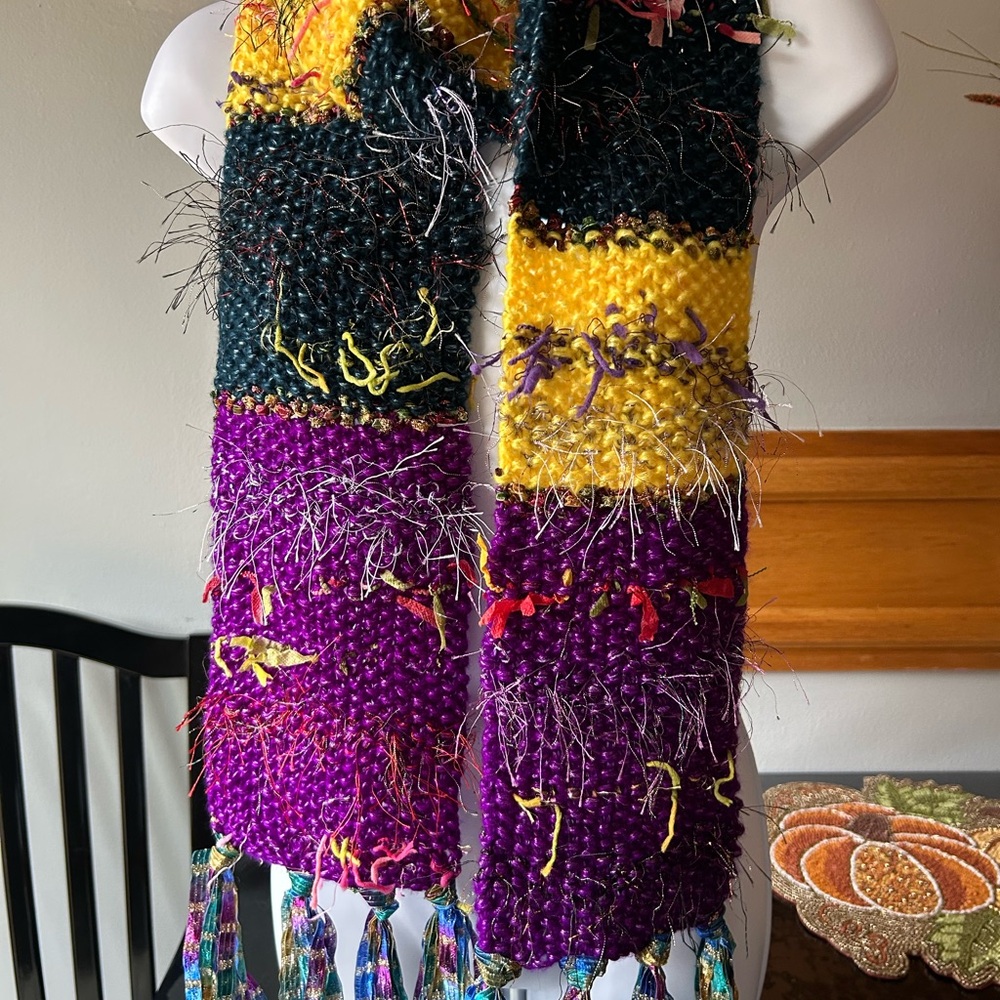 Colorful Knit Scarf with Fringe